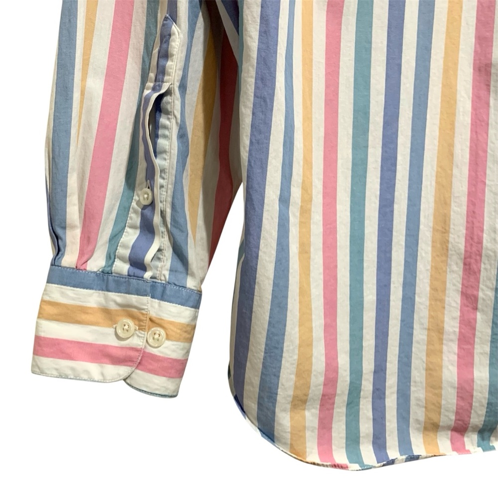 Vintage Pringle Of Scotland Striped Pastel Button Up Men's Shirt Medium - Picture 5 of 5